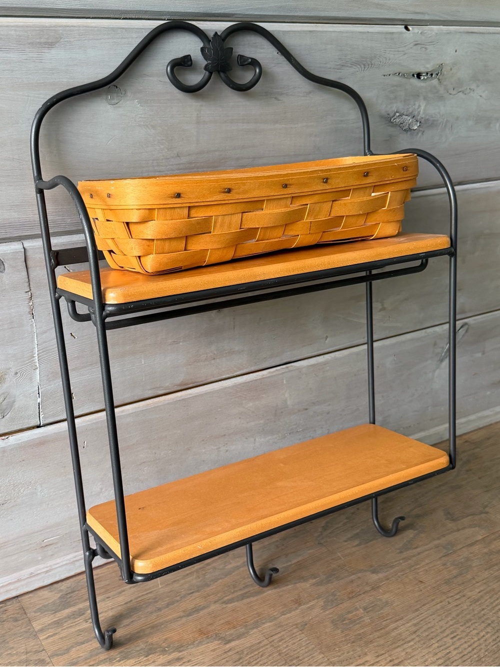 Longaberger Wrought Iron 2 Tier Envelope Basket Wall Shelf Rack Stand w/ Hooks
